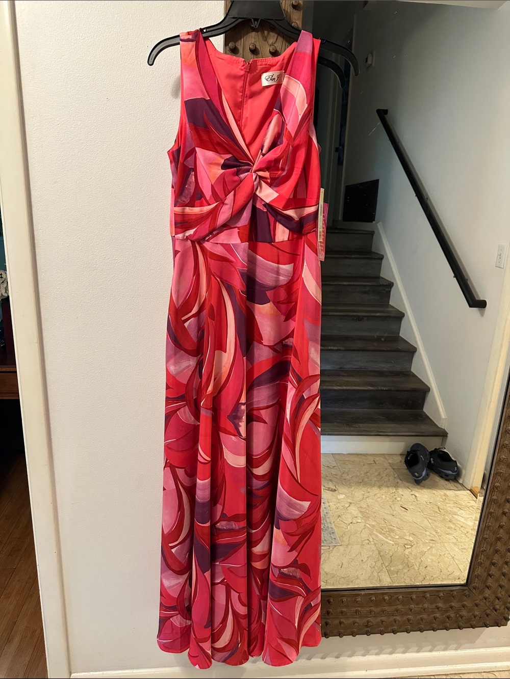 Eliza J Pink & Red Swirl Twist-Front Maxi Dress